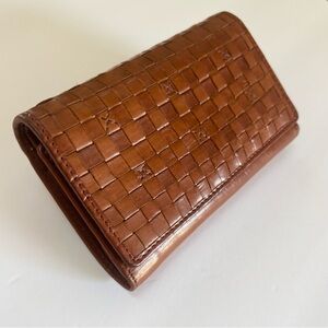Genuine Leather Woven Trifold Wallet – Brown – Multiple Card Slots